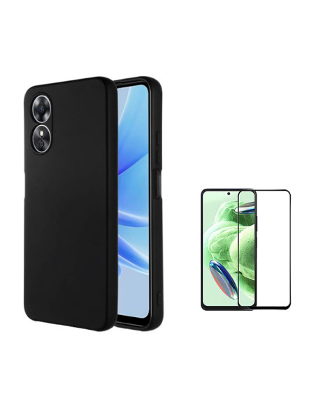 Kit Película de Vidro Temperado 5D Full Cover + Capa Silicone Líquido Phonecare para Oppo A58 4G - Preto