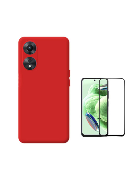 Kit Película de Vidro Temperado 5D Full Cover + Capa Silicone Líquido Phonecare para Oppo A78 4G - Vermelho