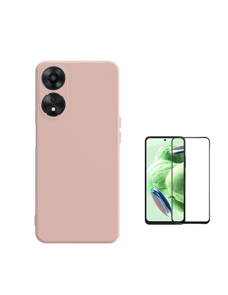 Kit Película de Vidro Temperado 5D Full Cover + Capa Silicone Líquido Phonecare para Oppo F23 5G - Rosa