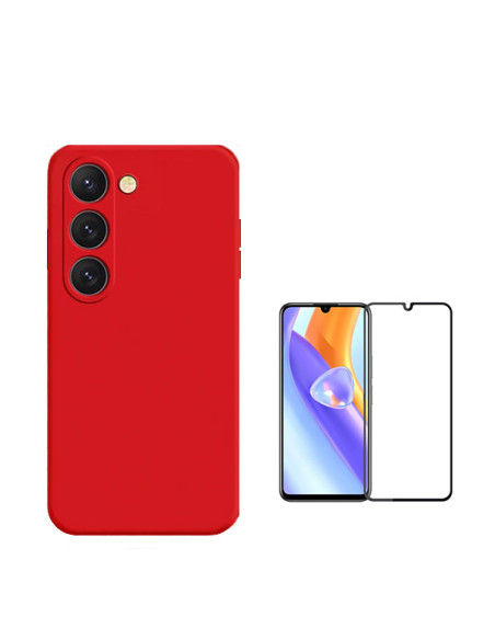 Kit Película de Vidro Temperado 5D Full Cover + Capa Silicone Líquido Phonecare para Samsung Galaxy A15 5G - Vermelho