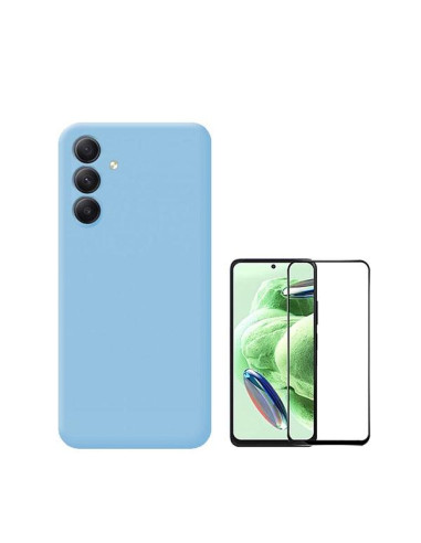 Kit Película de Vidro Temperado 5D Full Cover + Capa Silicone Líquido Phonecare para Samsung Galaxy A35 5G - Azul Claro