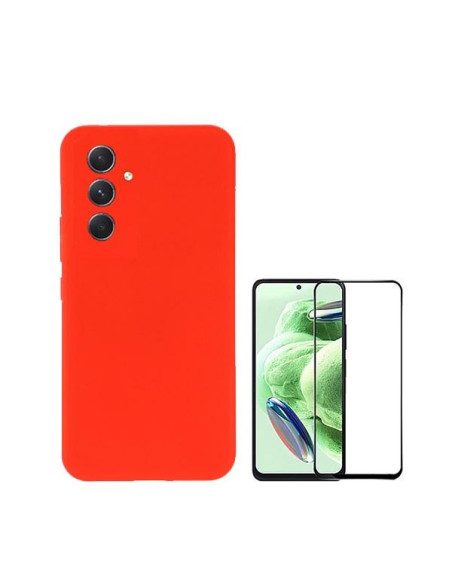 Kit Película de Vidro Temperado 5D Full Cover + Capa Silicone Líquido Phonecare para Samsung Galaxy A35 5G - Vermelho