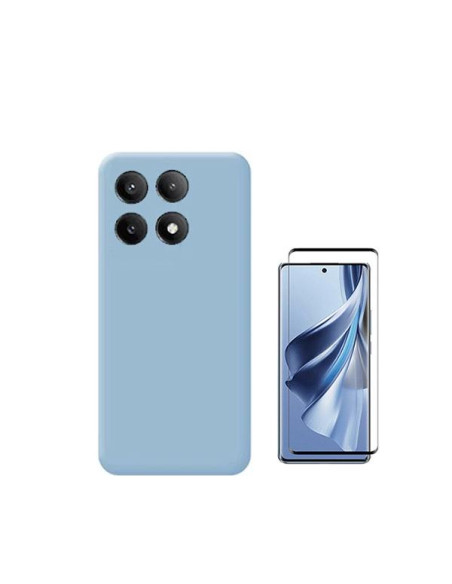 Kit Película de Vidro Temperado 5D Full Cover + Capa Silicone Líquido Phonecare para Xiaomi Poco X6 Pro 5G - Azul Claro