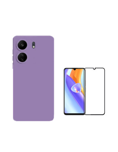 Kit Película de Vidro Temperado 5D Full Cover + Capa Silicone Líquido Phonecare para Xiaomi Redmi 13C - Roxo