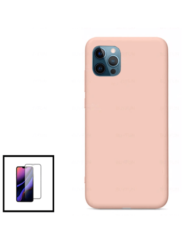 Kit Película de Vidro Temperado 5D Full Cover + Capa Silicone Líquido Rosa para iPhone SE New 2020