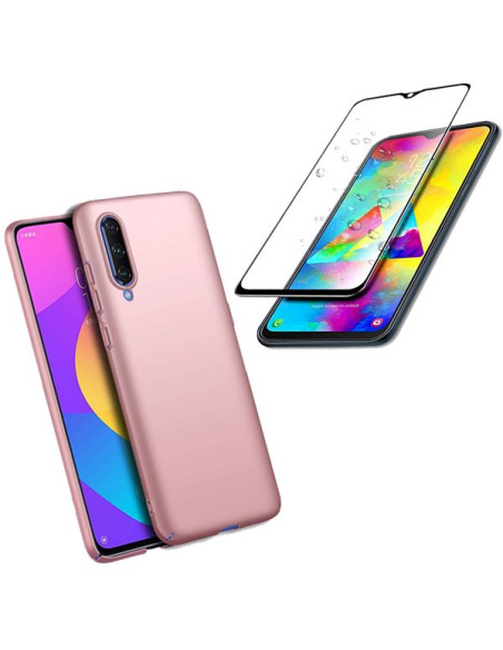 Kit Película de Vidro Temperado 5D Full Cover + Capa Silicone Líquido Rosa para Xiaomi Mi 9 Lite