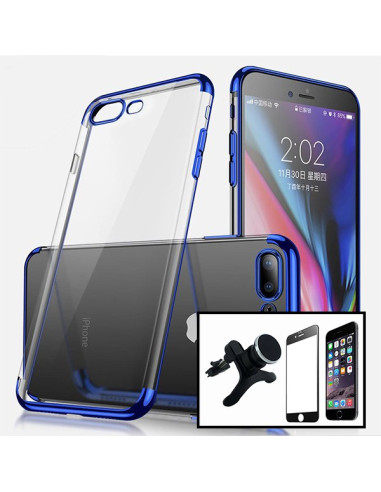 Kit Película de Vidro Temperado 5D Full Cover + Capa SlimArmor + Suporte Magnético de Carro Reforçado para iPhone 8 - Azul