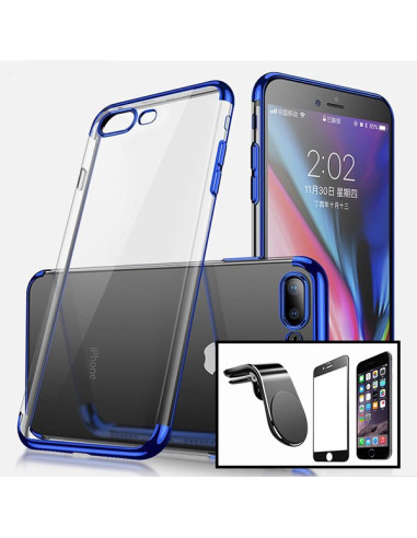 Kit Película de Vidro Temperado 5D Full Cover + Capa SlimArmor + Suporte Magnético L Safe Driving Carro para iPhone 7 - Azul