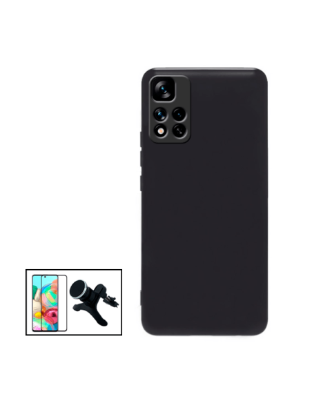 Kit Película de Vidro Temperado 5D Full Cover + Suporte Reforçado de Carro + Capa Silicone Líquido para Xiaomi Redmi Note 11 Pro