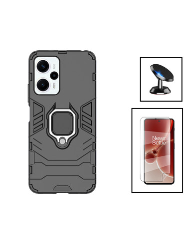 Kit Película Hydrogel Full Cover Frente + Capa 3X1 Military Defender + Suporte Magnético de Carro para Xiaomi Poco F5 - Preto