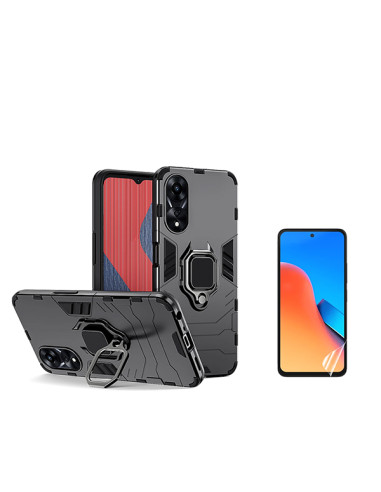 Kit Película Hydrogel Full Cover Frente + Capa 3X1 Military Defender Phonecare para Oppo A58 4G - Preto