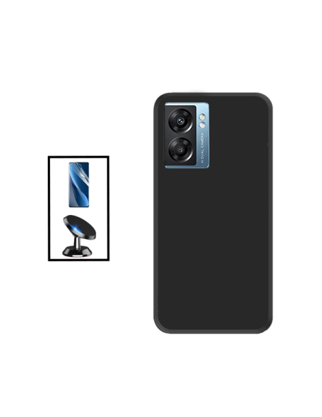 Kit Película Hydrogel Full Cover Frente + Capa Silicone Líquido + Suporte Magnético de Carro para onePlus A77 - Preto