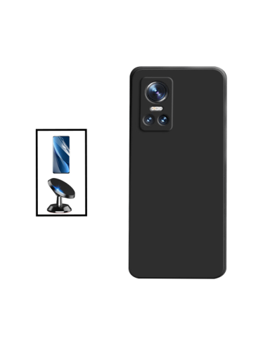 Kit Película Hydrogel Full Cover Frente + Capa Silicone Líquido + Suporte Magnético de Carro para Realme GT Neo 3 - Preto