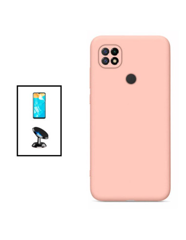 Kit Película Hydrogel Full Cover Frente + Capa Silicone Líquido + Suporte Magnético de Carro para Xiaomi Poco C40 - Rosa