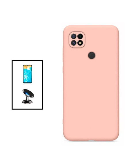 Kit Película Hydrogel Full Cover Frente + Capa Silicone Líquido + Suporte Magnético de Carro para Xiaomi Poco C40 - Rosa