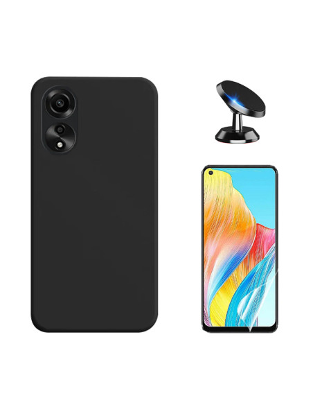 Kit Película Hydrogel Full Cover Frente + Capa Silicone Líquido + Suporte Magnético de Carro Phonecare para Oppo A78 4G - Preto