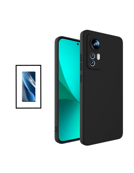 Kit Película Hydrogel Full Cover Frente + Capa Silicone Líquido para Xiaomi 12 Pro ( Dimensity ) - Preto