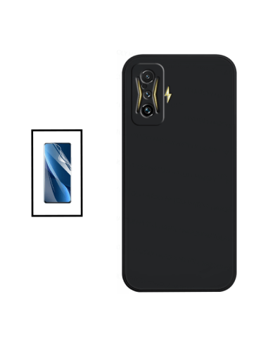 Kit Película Hydrogel Full Cover Frente + Capa Silicone Líquido para Xiaomi Poco F4 GT - Preto