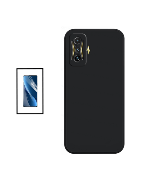 Kit Película Hydrogel Full Cover Frente + Capa Silicone Líquido para Xiaomi Poco F4 GT - Preto