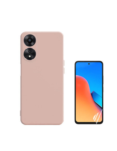 Kit Película Hydrogel Full Cover Frente + Capa Silicone Líquido Phonecare para Oppo A58 4G - Rosa