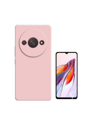 Kit Película Hydrogel Full Cover Frente + Capa Silicone Líquido Phonecare para Xiaomi Redmi A3 - Rosa