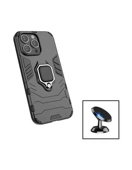 Kit Suporte Magnético de Carro + Capa 3X1 Military Defender para Apple iPhone 15 Pro Max - Preto