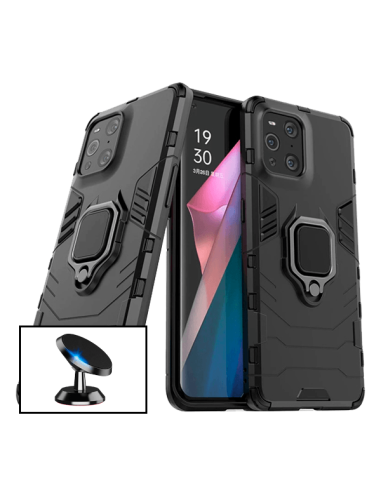 Kit Suporte Magnético de Carro + Capa 3X1 Military Defender para Oppo Find X3 Pro