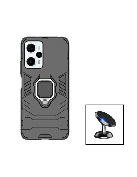 Kit Suporte Magnético de Carro + Capa 3X1 Military Defender para Xiaomi Poco F5 - Preto