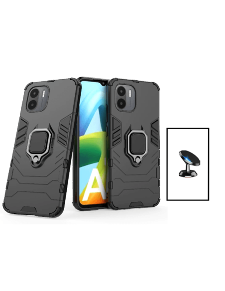 Kit Suporte Magnético de Carro + Capa 3X1 Military Defender para Xiaomi Redmi A2+ Plus - Preto