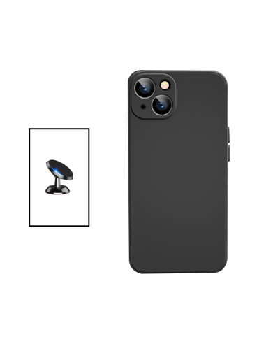 Kit Suporte Magnético de Carro + Capa Silicone Líquido para Apple iPhone 14 Max - Preto