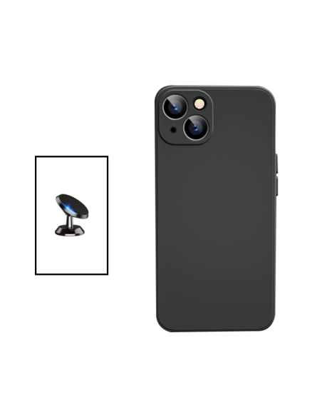 Kit Suporte Magnético de Carro + Capa Silicone Líquido para Apple iPhone 14 Max - Preto