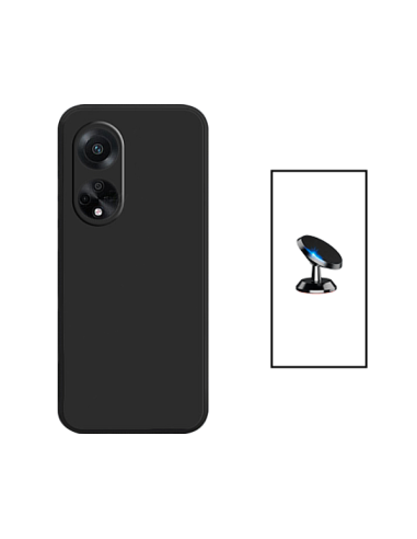 Kit Suporte Magnético de Carro + Capa Silicone Líquido para Oppo A1 5G - Preto