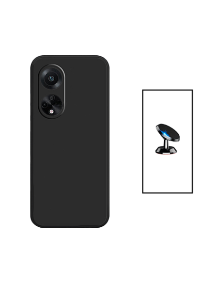 Kit Suporte Magnético de Carro + Capa Silicone Líquido para Oppo A1 5G - Preto