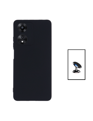 Kit Suporte Magnético de Carro + Capa Silicone Líquido para Oppo A78 - Preto