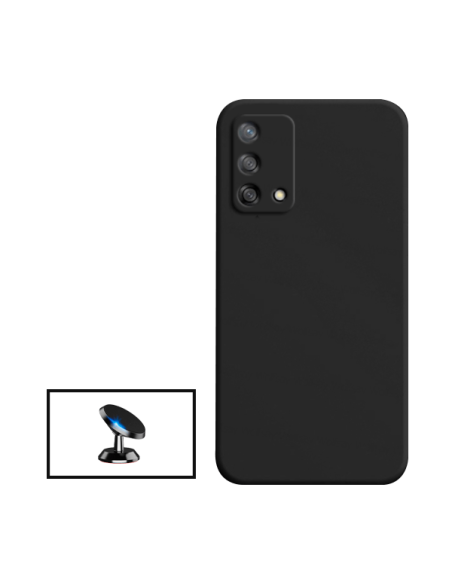 Kit Suporte Magnético de Carro + Capa Silicone Líquido para Oppo A95 - Preto