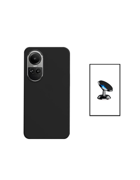 Kit Suporte Magnético de Carro + Capa Silicone Líquido para Oppo Reno10 Pro - Preto