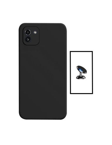 Kit Suporte Magnético de Carro + Capa Silicone Líquido para Samsung Galaxy A03 4G - Preto