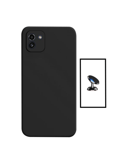 Kit Suporte Magnético de Carro + Capa Silicone Líquido para Samsung Galaxy A03 4G - Preto