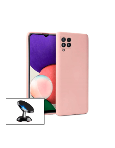 Kit Suporte Magnético de Carro + Capa Silicone Líquido para Samsung Galaxy A22 - Rosa