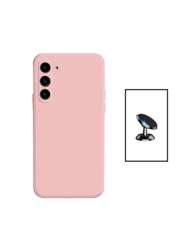 Kit Suporte Magnético de Carro + Capa Silicone Líquido para Samsung Galaxy A54 5G - Rosa