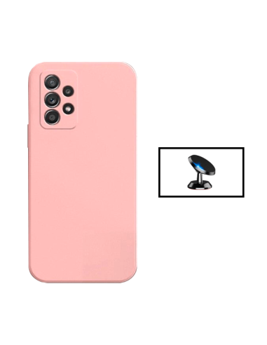 Kit Suporte Magnético de Carro + Capa Silicone Líquido para Samsung Galaxy A73 5G - Rosa