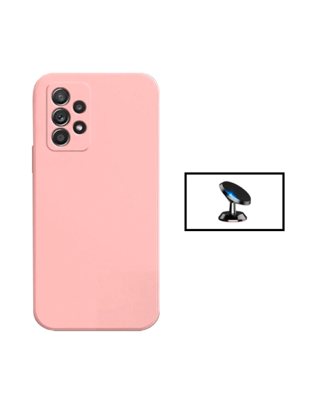 Kit Suporte Magnético de Carro + Capa Silicone Líquido para Samsung Galaxy A73 5G - Rosa