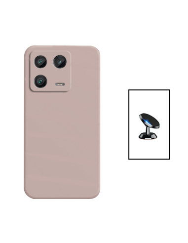 Kit Suporte Magnético de Carro + Capa Silicone Líquido para Xiaomi 13 - Rosa