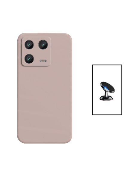 Kit Suporte Magnético de Carro + Capa Silicone Líquido para Xiaomi 13 - Rosa