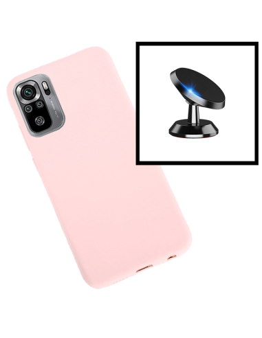 Kit Suporte Magnético de Carro + Capa Silicone Líquido para Xiaomi Poco M3 Pro - Rosa