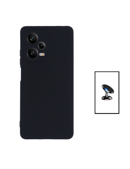 Kit Suporte Magnético de Carro + Capa Silicone Líquido para Xiaomi Redmi Note 12 Pro+ - Preto