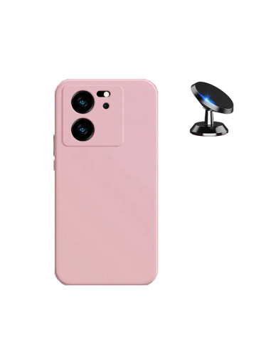 Kit Suporte Magnético de Carro + Capa Silicone Líquido Phonecare para Xiaomi 13T - Rosa