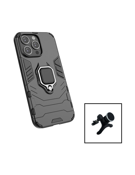 Kit Suporte Magnético de Carro Reforçado + Capa 3X1 Military Defender para Apple iPhone 15 Pro - Preto