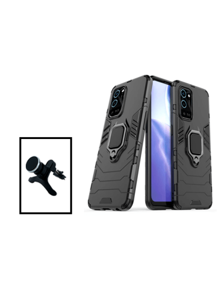 Kit Suporte Magnético de Carro Reforçado + Capa 3X1 Military Defender para Oppo A56 5G - Preto