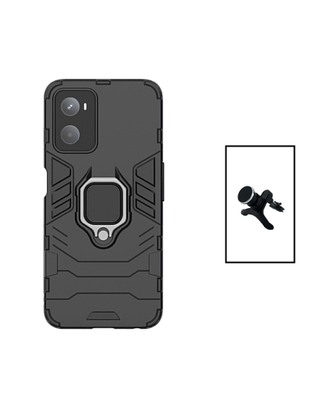 Kit Suporte Magnético de Carro Reforçado + Capa 3X1 Military Defender para Oppo A76 - Preto